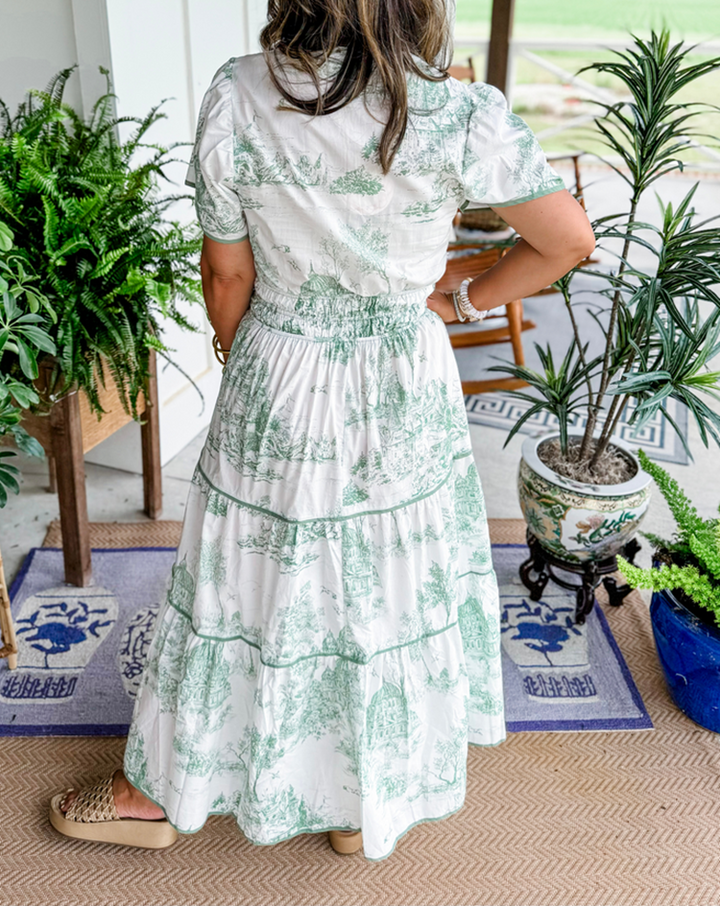 Toulise | Women's Toile Print Maxi Dress with Short Sleeve