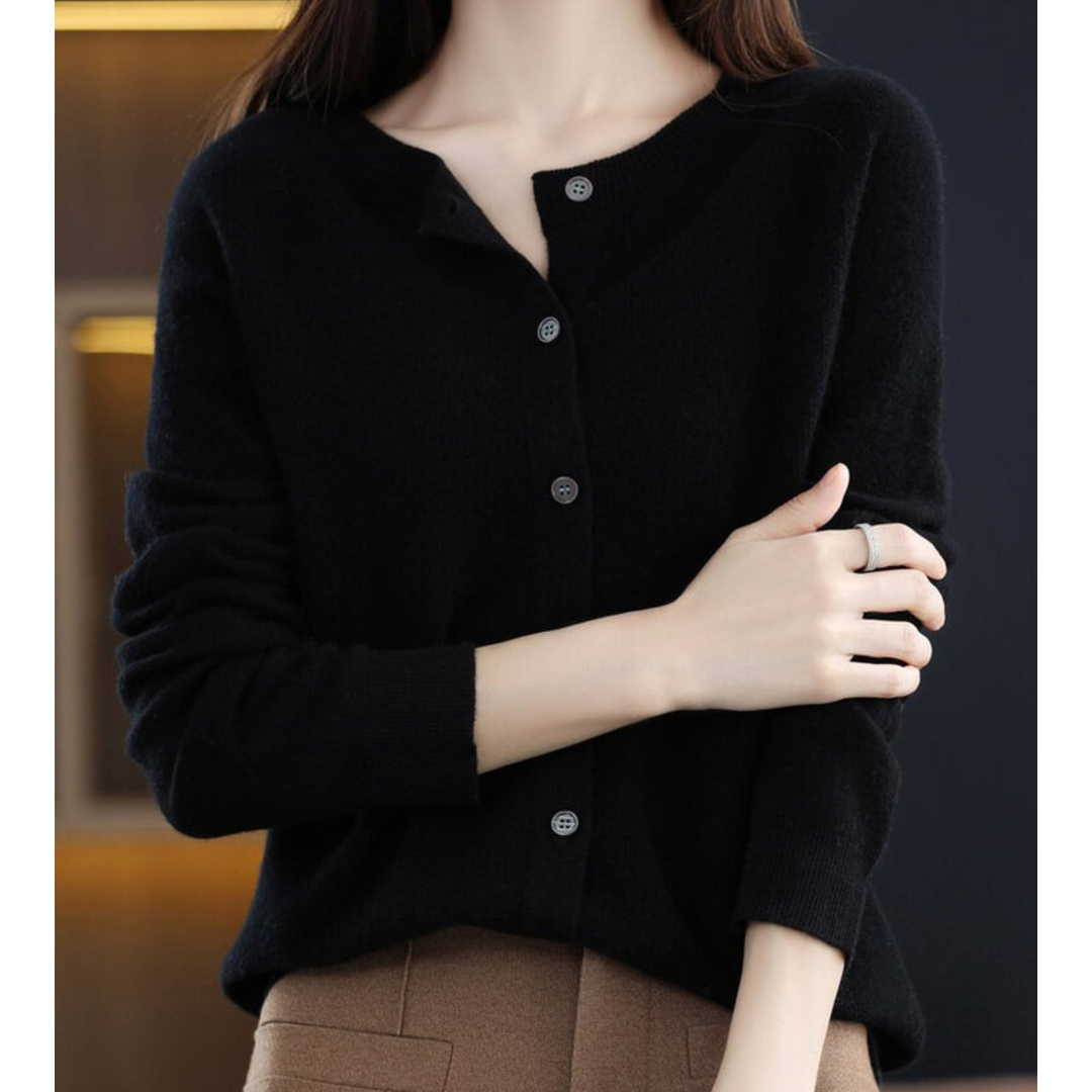 Cora | Women’s Wool Knit Cardigan with Crew Neck and Buttons