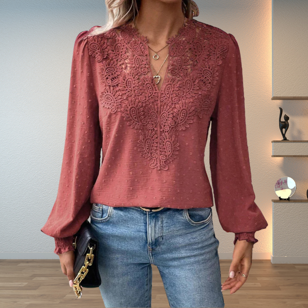 Corinne | Women's Puff Sleeve Lace Blouse with Long Sleeve