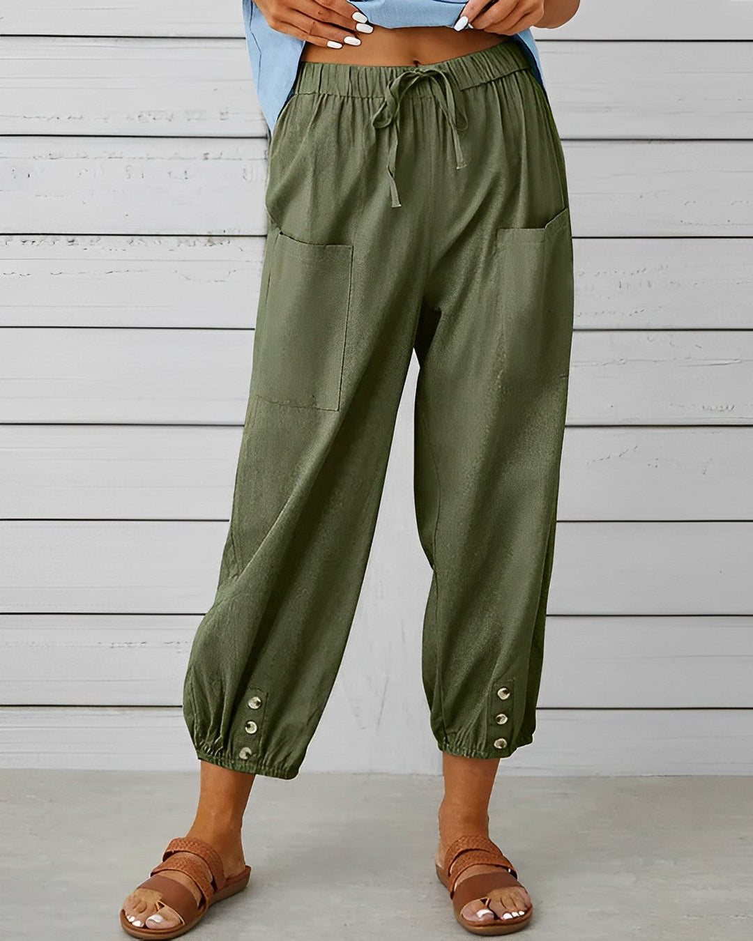 Nyra | Women’s High-Waisted Jogger Pants Pockets and Buttons