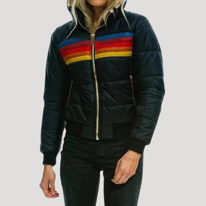 Orla | Women's Retro Inspired Puffer Jacket with Hood and Striped