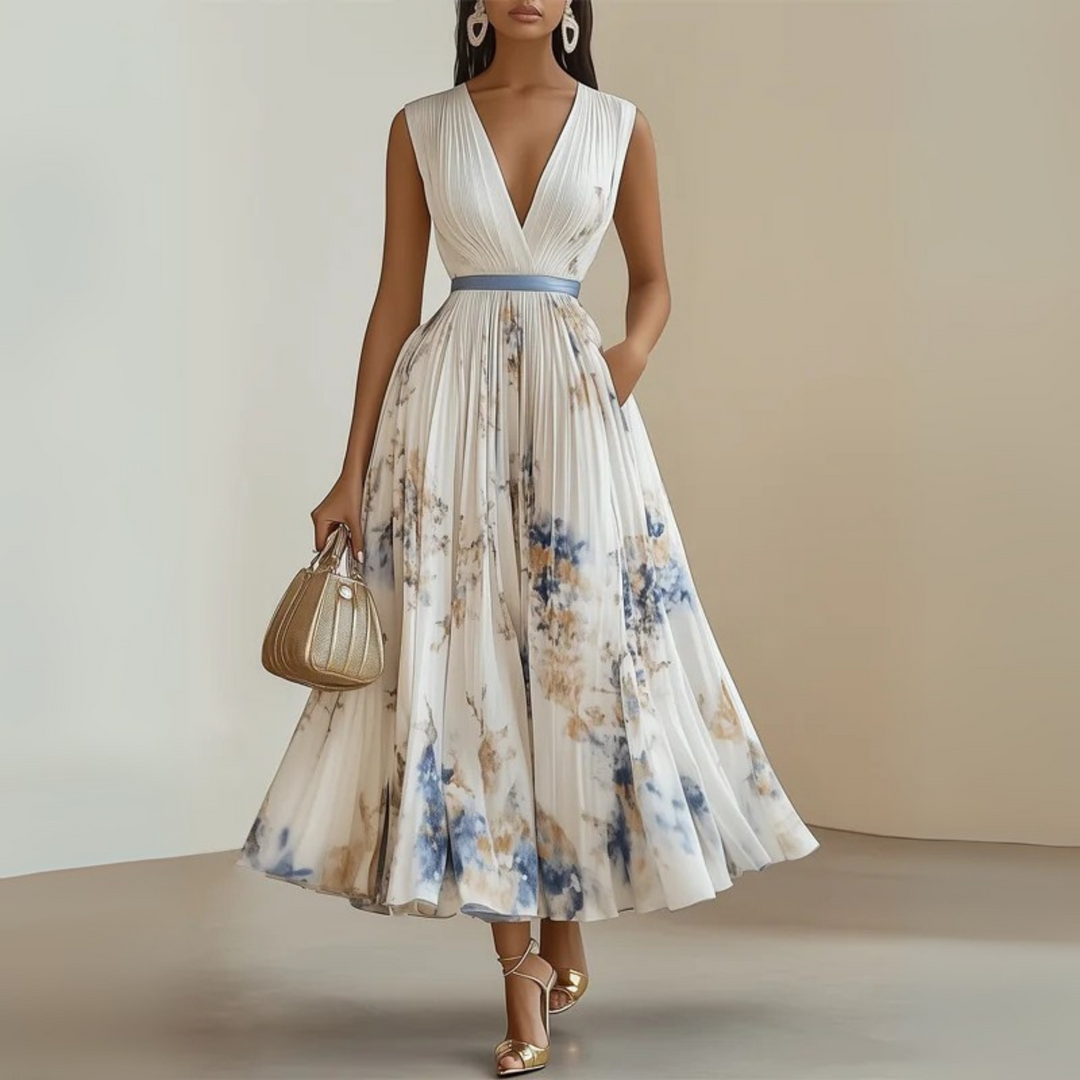 Aurelia | Women's Floral Print Sleeveless Maxi Dress with V-neck and Belt