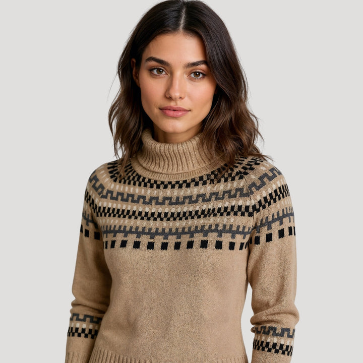Amara | Women’s Fair Isle Oversized Knit Sweater with Turtleneck