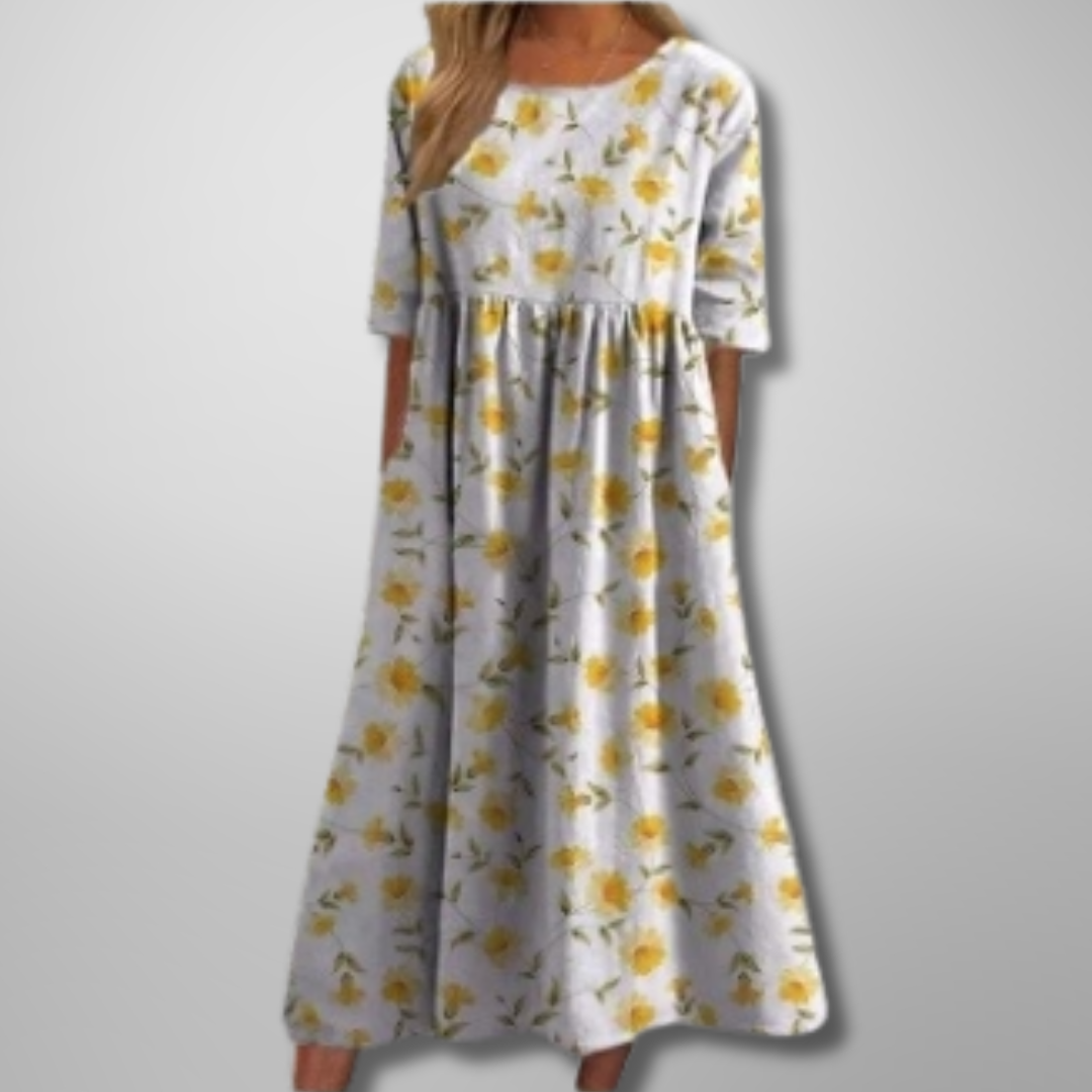Liora | Women's Embroidered Floral Loose Fit Midi Dress
