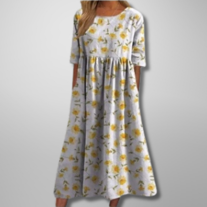 Liora | Women's Embroidered Floral Loose Fit Midi Dress