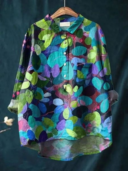 Linnea | Women's Lightweight Floral Blouse with Half Buttons and Collar