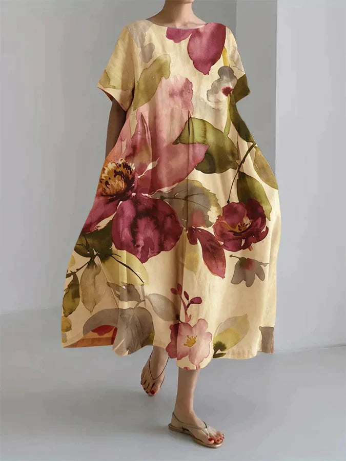 Virelle | Women’s Loose Fit Floral Print Dress with Short Sleeves