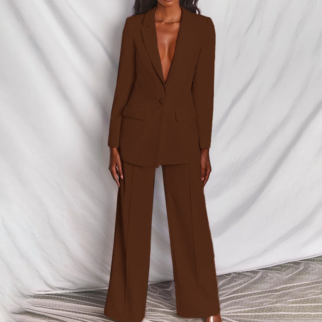 Caldris | Women’s Blazer and Trousers Set with Deep V-neck