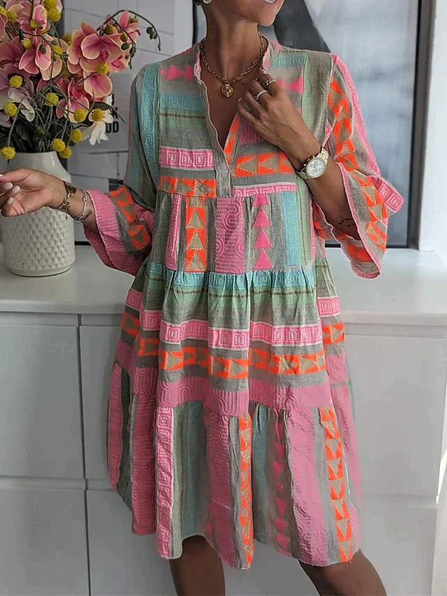 Isolde | Women’s Stylish Midi Dress with Printed Style and V-neck