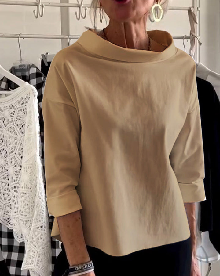 Sophia | Women’s Blouse with Boat Neck and Folded Sleeves
