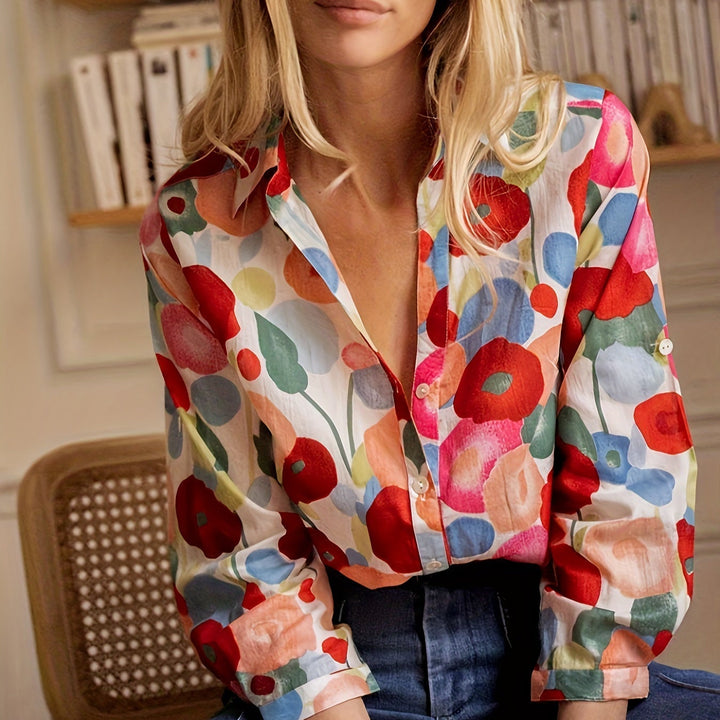 Isla | Women’s Colorful Floral Long Sleeves Blouse with Buttons