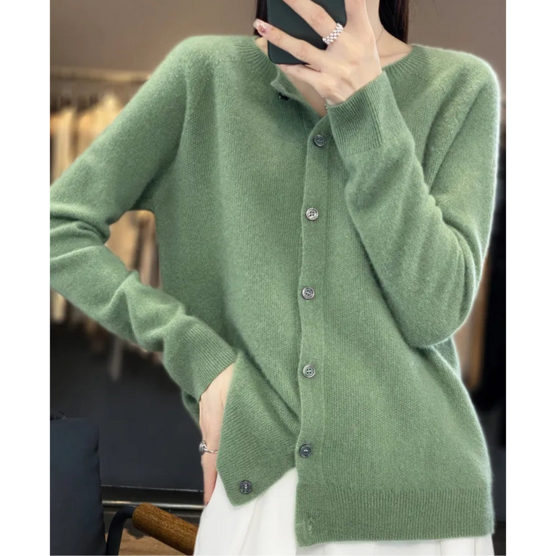 Cora | Women’s Wool Knit Cardigan with Crew Neck and Buttons