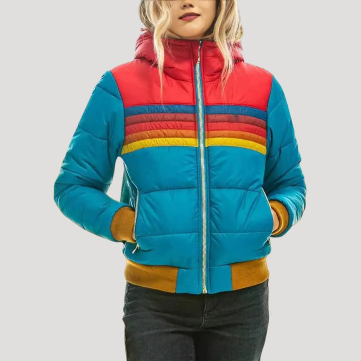Orla | Women's Retro Inspired Puffer Jacket with Hood and Striped