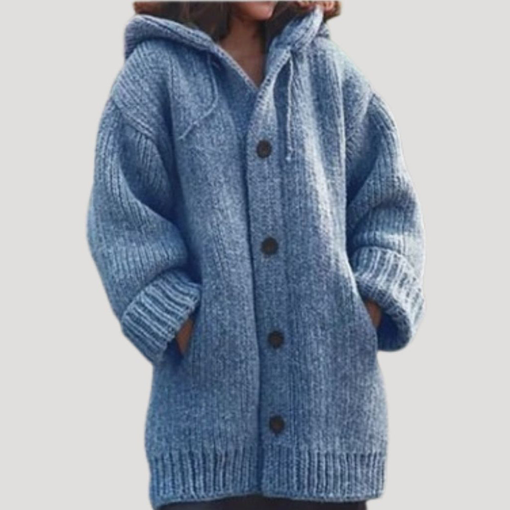 Catrine | Women’s Button Knit Wool Cardigan with Hood and Pockets