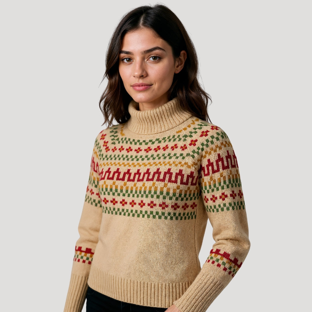 Amara | Women’s Fair Isle Oversized Knit Sweater with Turtleneck