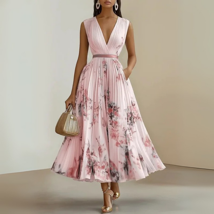 Aurelia | Women's Floral Print Sleeveless Maxi Dress with V-neck and Belt