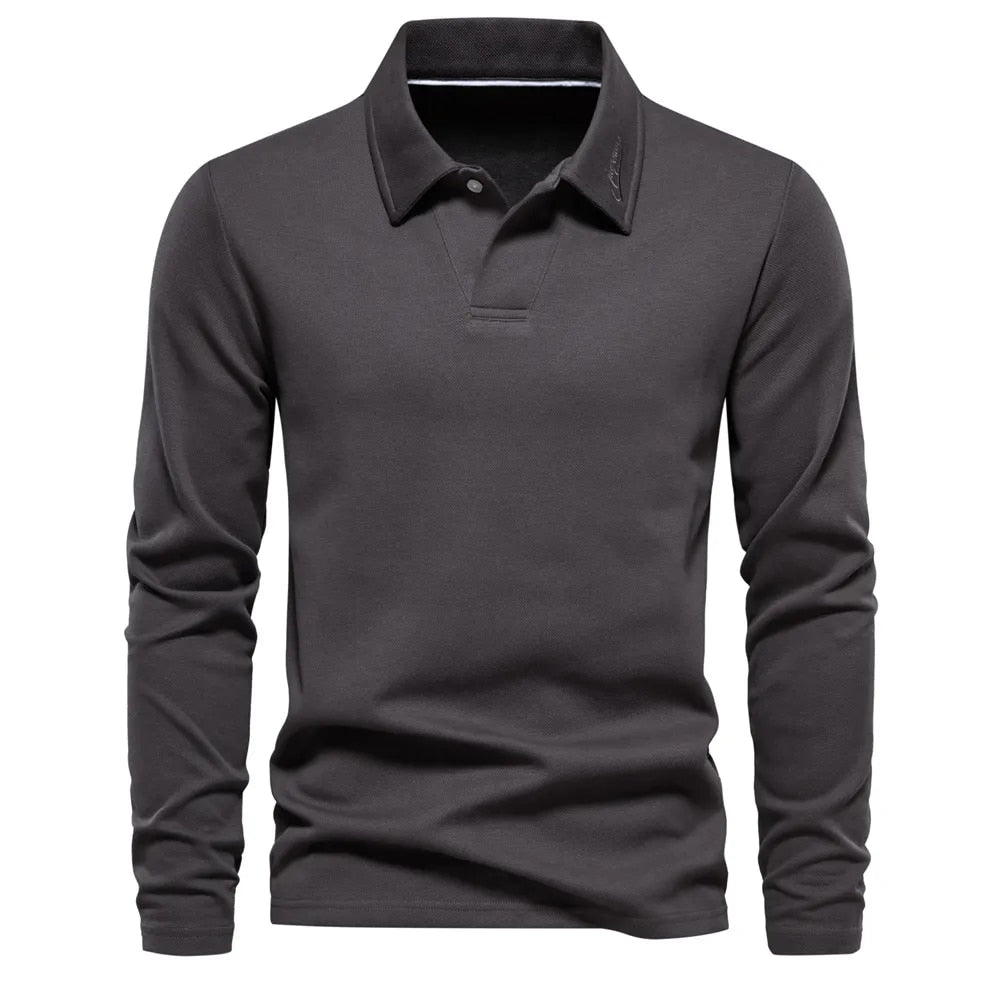 Eddie | Men's Classic Cotton Polo Shirt with Long Sleeve and Buttons