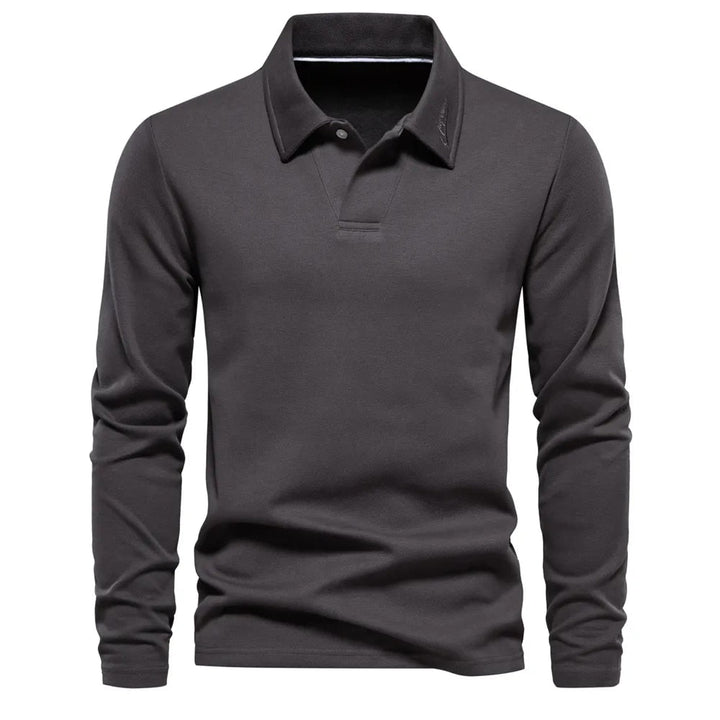Eddie | Men's Classic Cotton Polo Shirt with Long Sleeve and Buttons