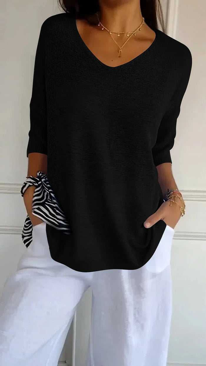 Ciara | Women’s Knit Top with V-neckline and Long Sleeves
