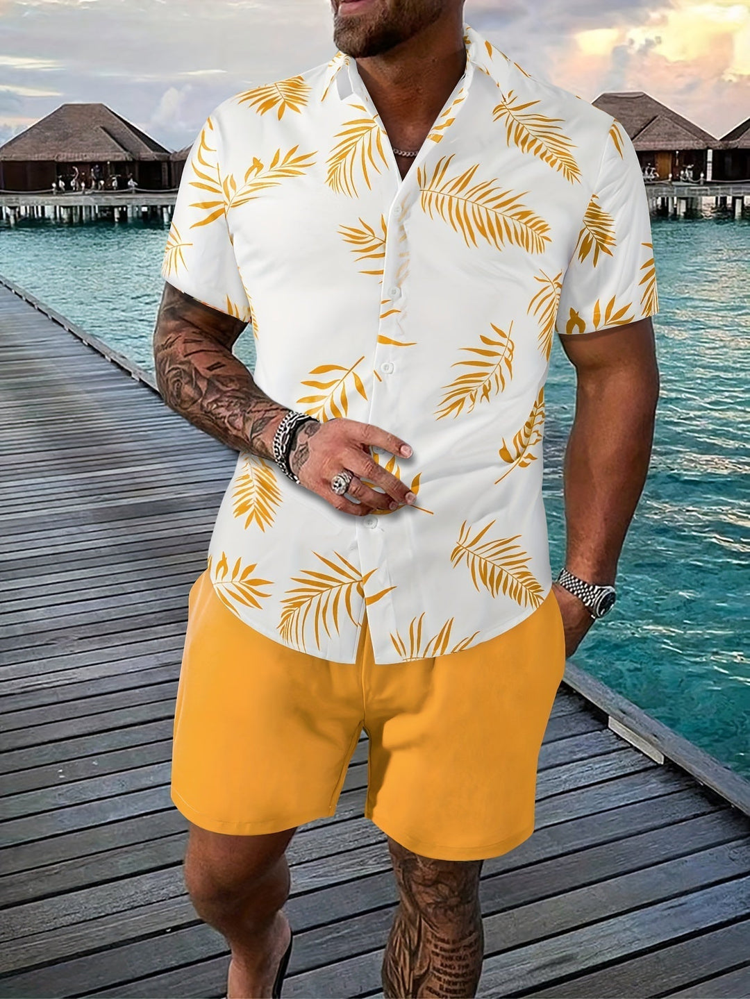 Cayden | Tropical Print Shirt and Shorts Summer Set
