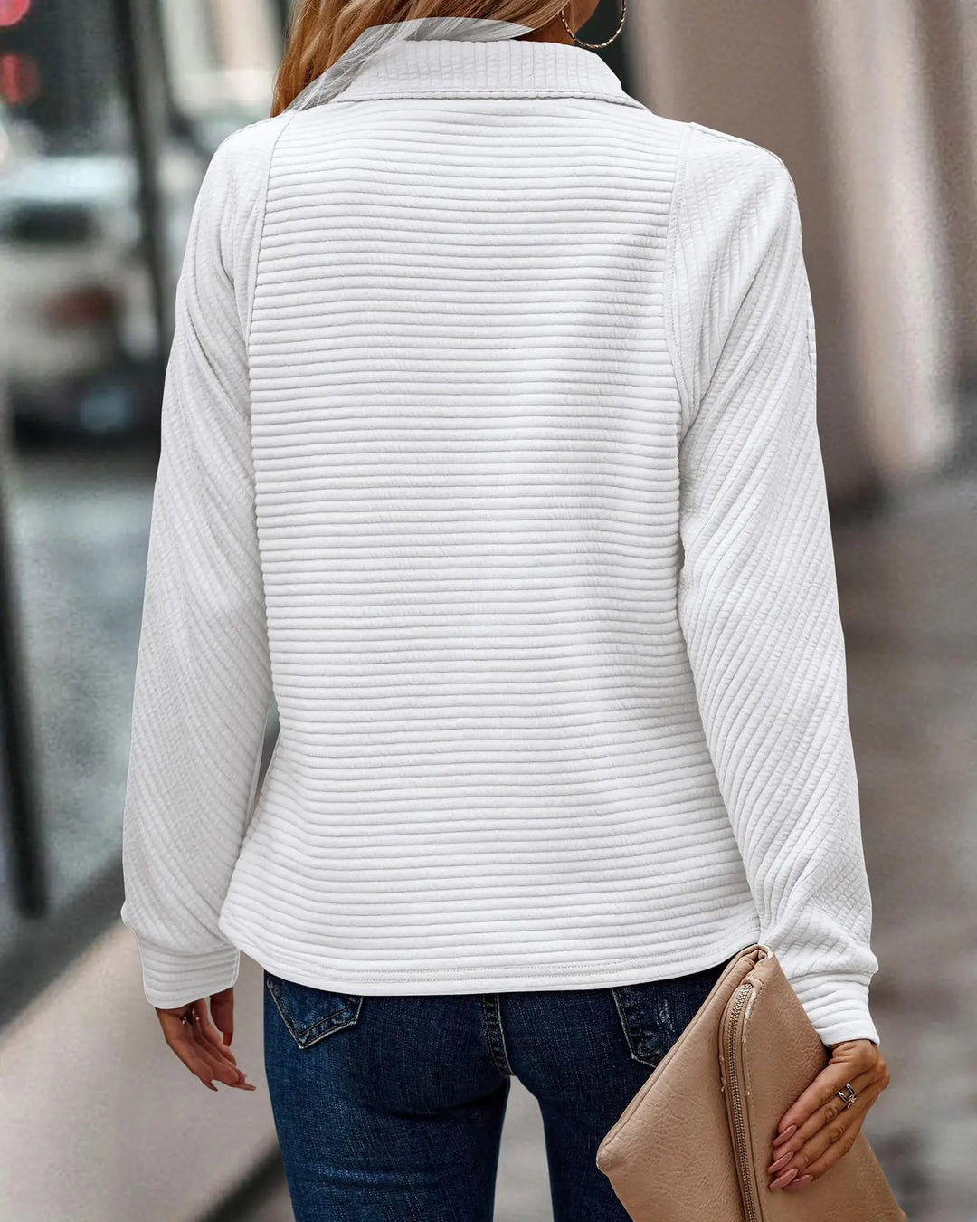 Vespera | Women's Ribbed Sweater with Half Zip and Collar
