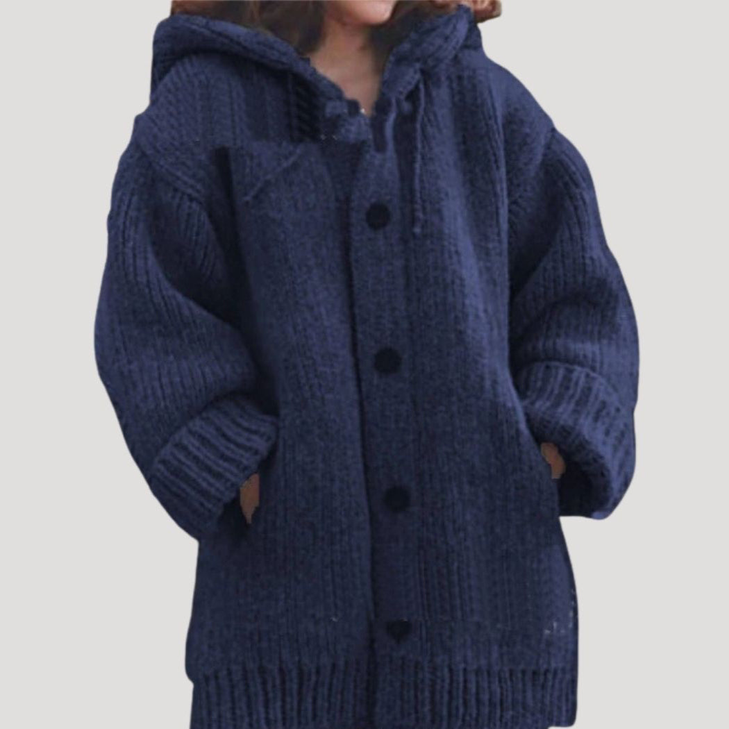 Catrine | Women’s Button Knit Wool Cardigan with Hood and Pockets