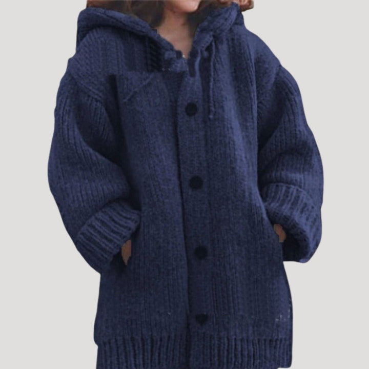 Catrine | Women’s Button Knit Wool Cardigan with Hood and Pockets