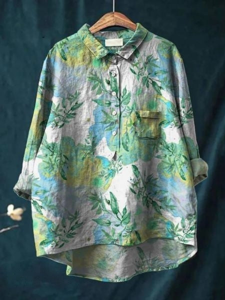 Linnea | Women's Lightweight Floral Blouse with Half Buttons and Collar