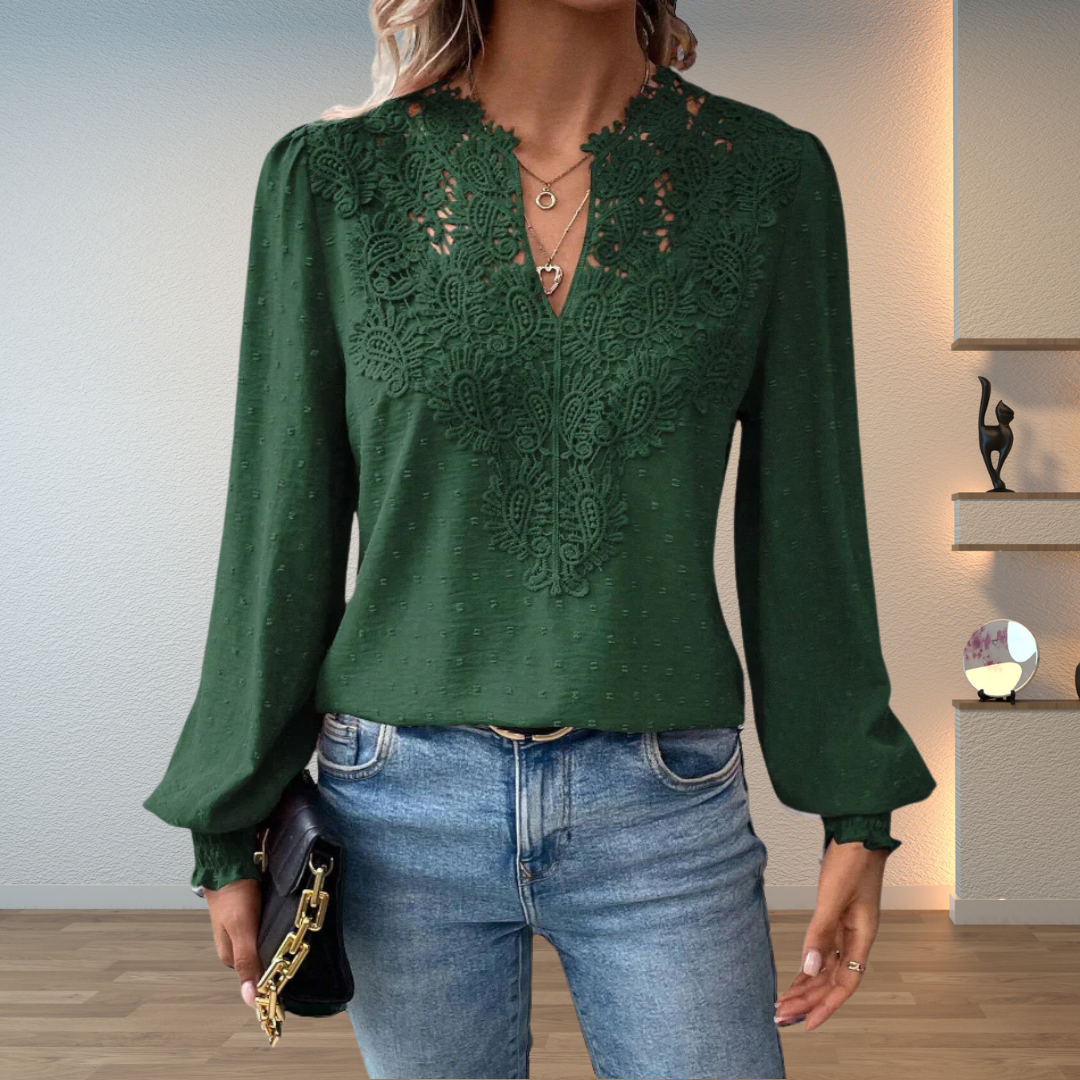 Corinne | Women's Puff Sleeve Lace Blouse with Long Sleeve