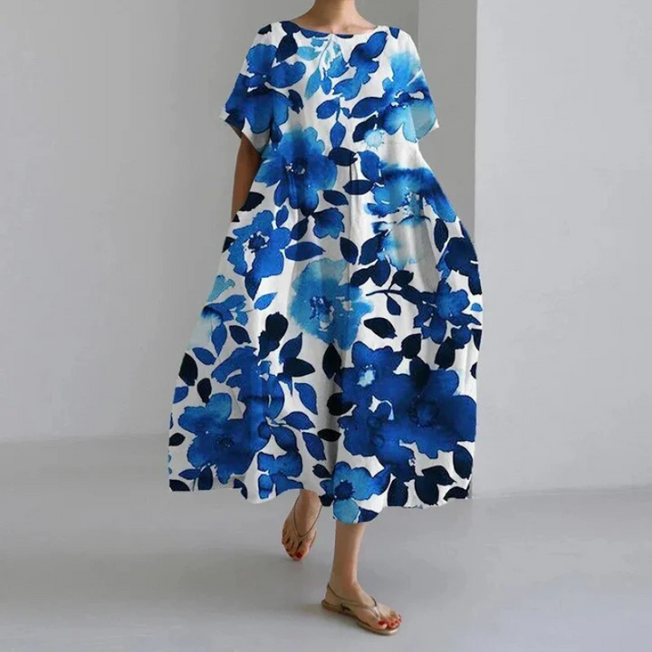 Briella | Women’s Oversize Flora Midi Dress with Short Sleeve