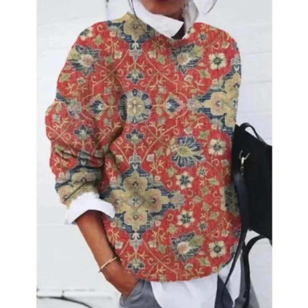 Florienne | Women’s Warm Fleece Sweater with Floral Pattern