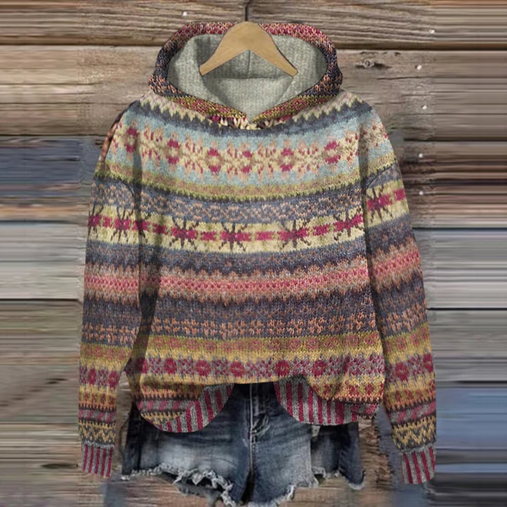 Sylvie | Women's Multicolor Hooded Sweater with Patterned Prints