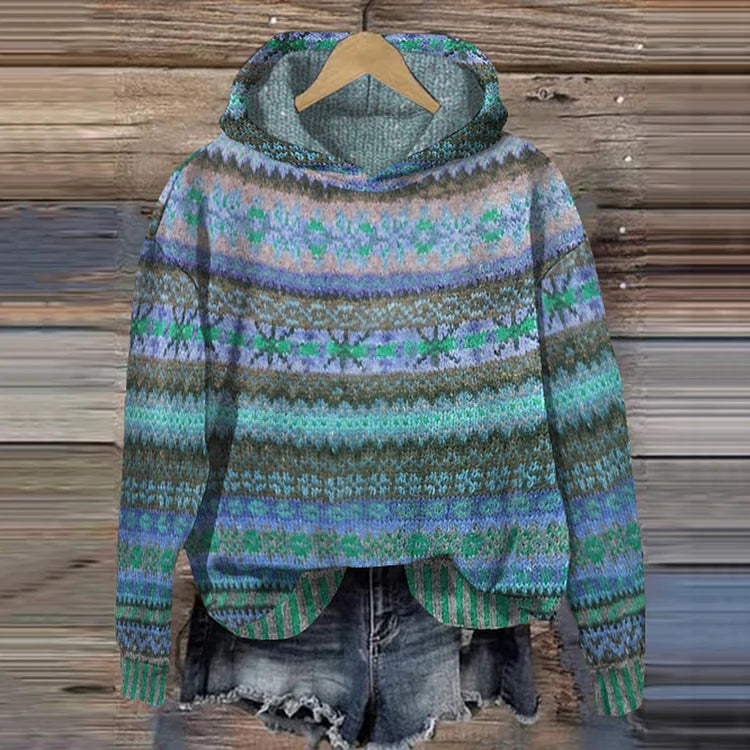 Sylvie | Women's Multicolor Hooded Sweater with Patterned Prints