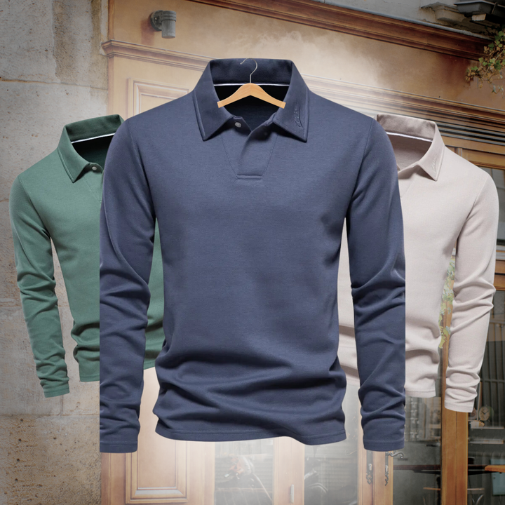 Eddie | Men's Classic Cotton Polo Shirt with Long Sleeve and Buttons