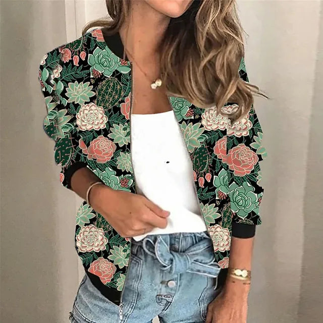Kaela | Women’s Floral Bomber Jacket with Zip-Up