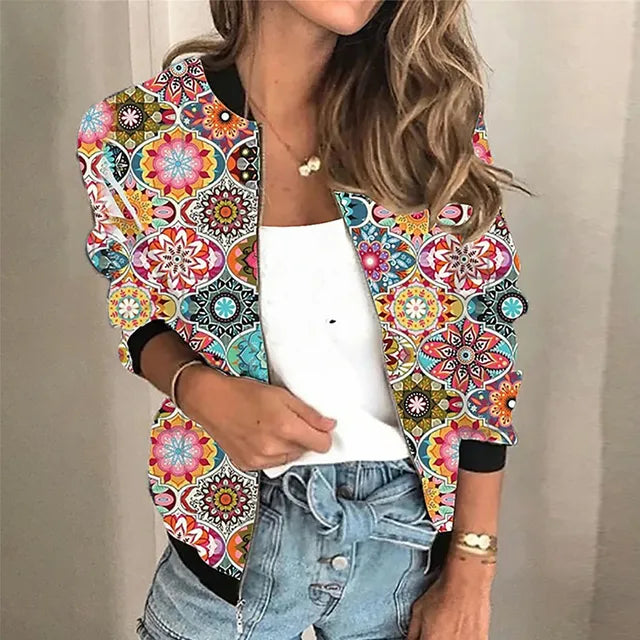 Kaela | Women’s Floral Bomber Jacket with Zip-Up
