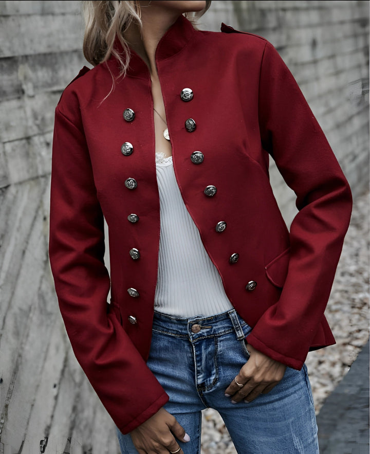 Valentina | Women's Double-Breasted Military Jacket with Silver Buttons