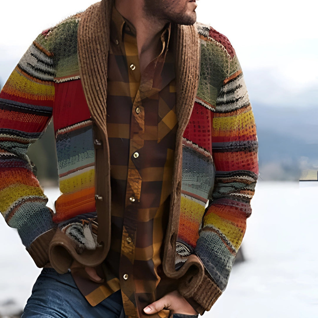 Alaric | Men's Multicolor Striped Cardigan with Shawl Collar