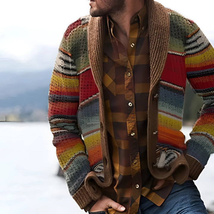 Alaric | Men's Multicolor Striped Cardigan with Shawl Collar