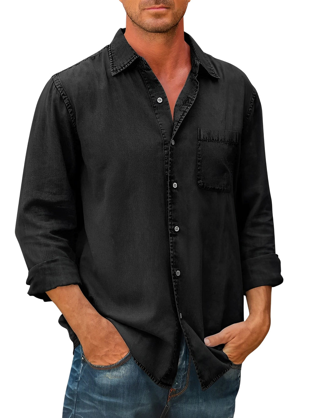 Weston | Men's Denim Long Sleeve Shirt with Chest Pocket