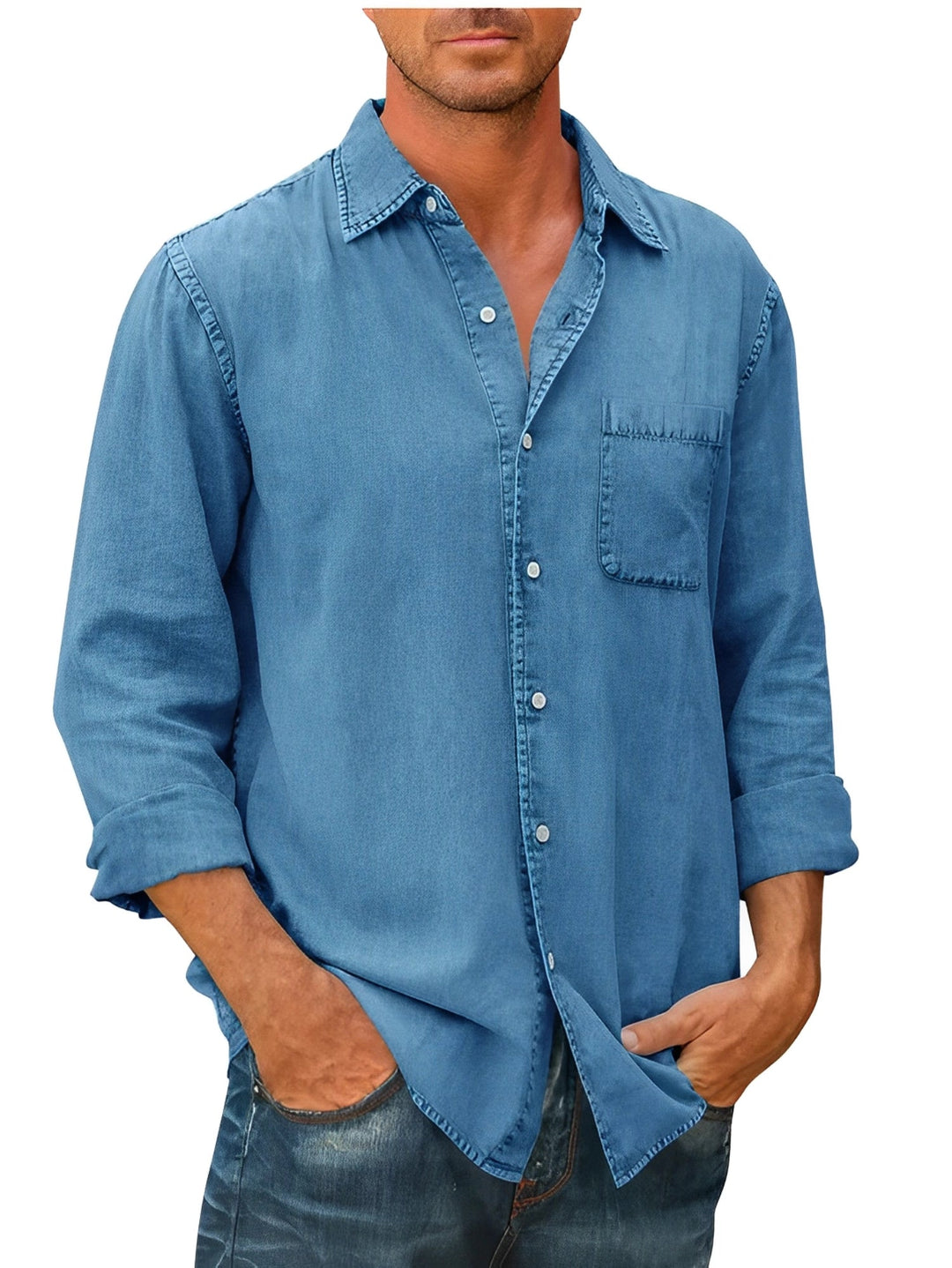 Weston | Men's Denim Long Sleeve Shirt with Chest Pocket