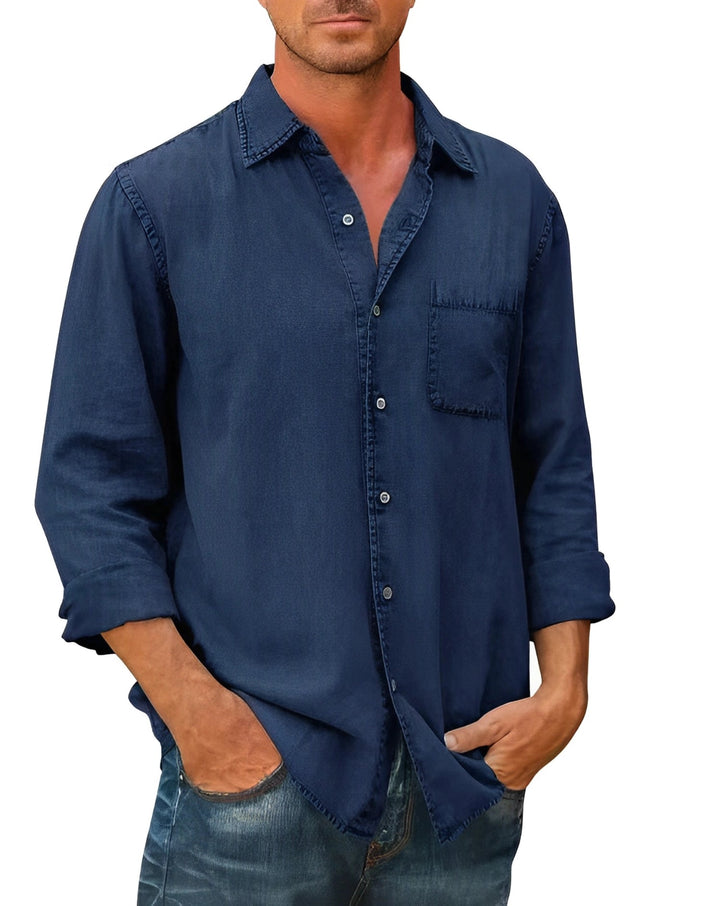 Weston | Men's Denim Long Sleeve Shirt with Chest Pocket