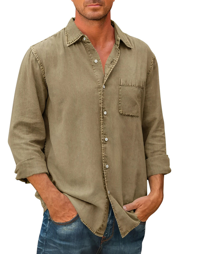 Weston | Men's Denim Long Sleeve Shirt with Chest Pocket