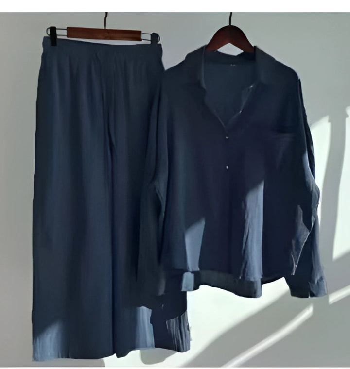 Megan | Women' Cotton Pajama Set with Button-Up Shirt and Elastic Waist Pants