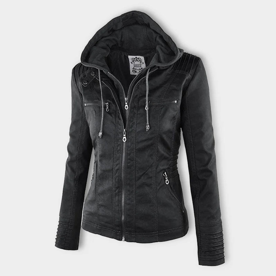 Loxley | Women's Hooded Leather Jacket with Drawstring