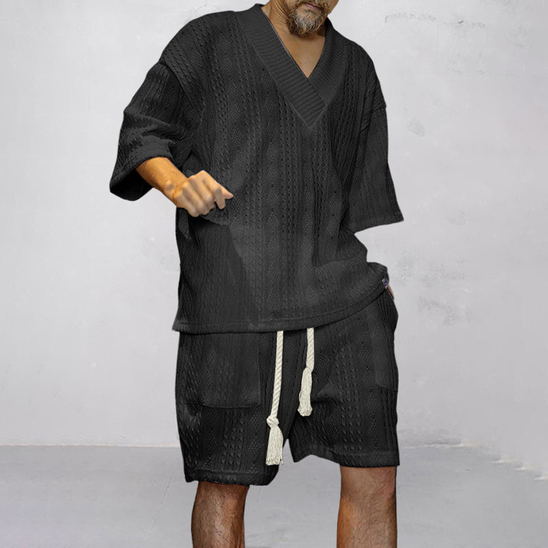 Merrick | Knit V Neck Shirt and Drawstring Shorts Set