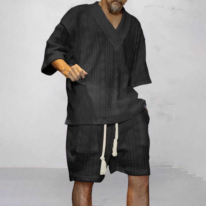 Merrick | Knit V Neck Shirt and Drawstring Shorts Set