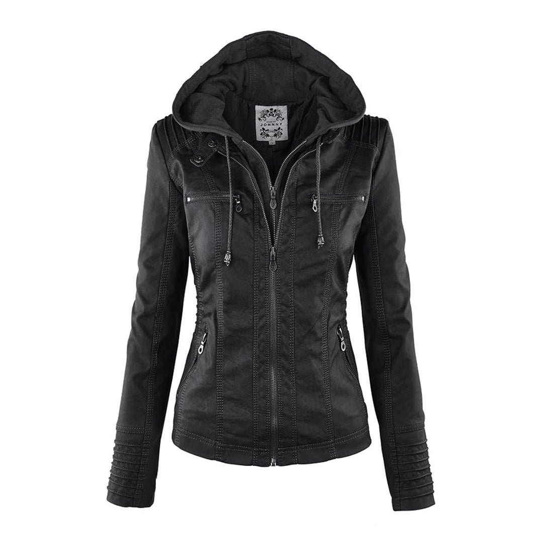 Loxley | Women's Hooded Leather Jacket with Drawstring