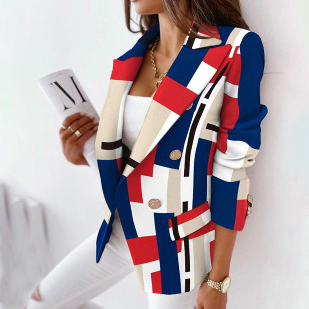 Thea | Women's Checkered Blazer with Gold Buttons