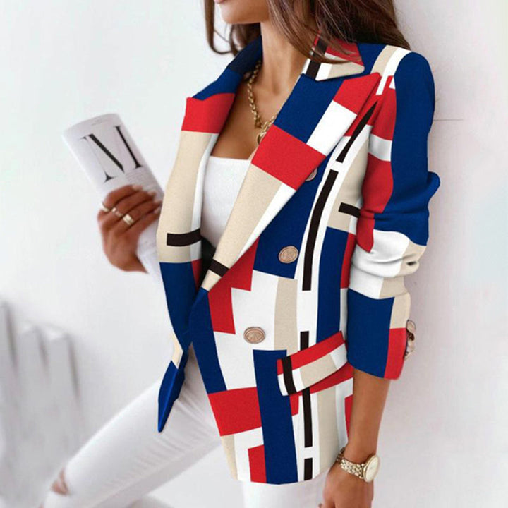 Thea | Women's Checkered Blazer with Gold Buttons